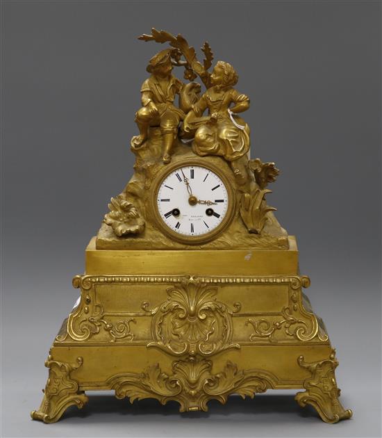 A late 19th century French eight day ormolu mantel clock, by Rolland, Marseille height 39cm